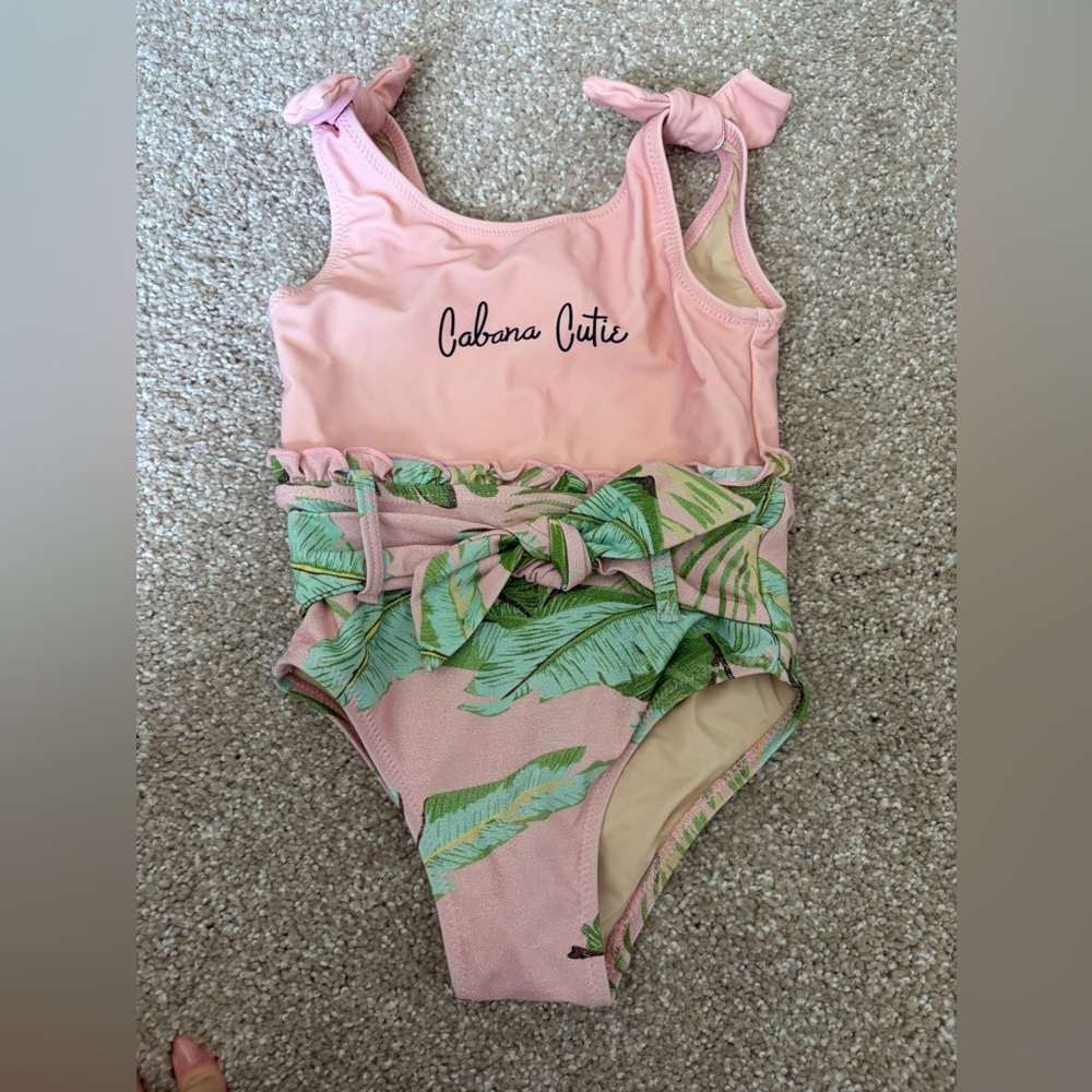 Cabana Cutie Pink Tropical Tie-Waist Kids One-Piece Swimsuit
